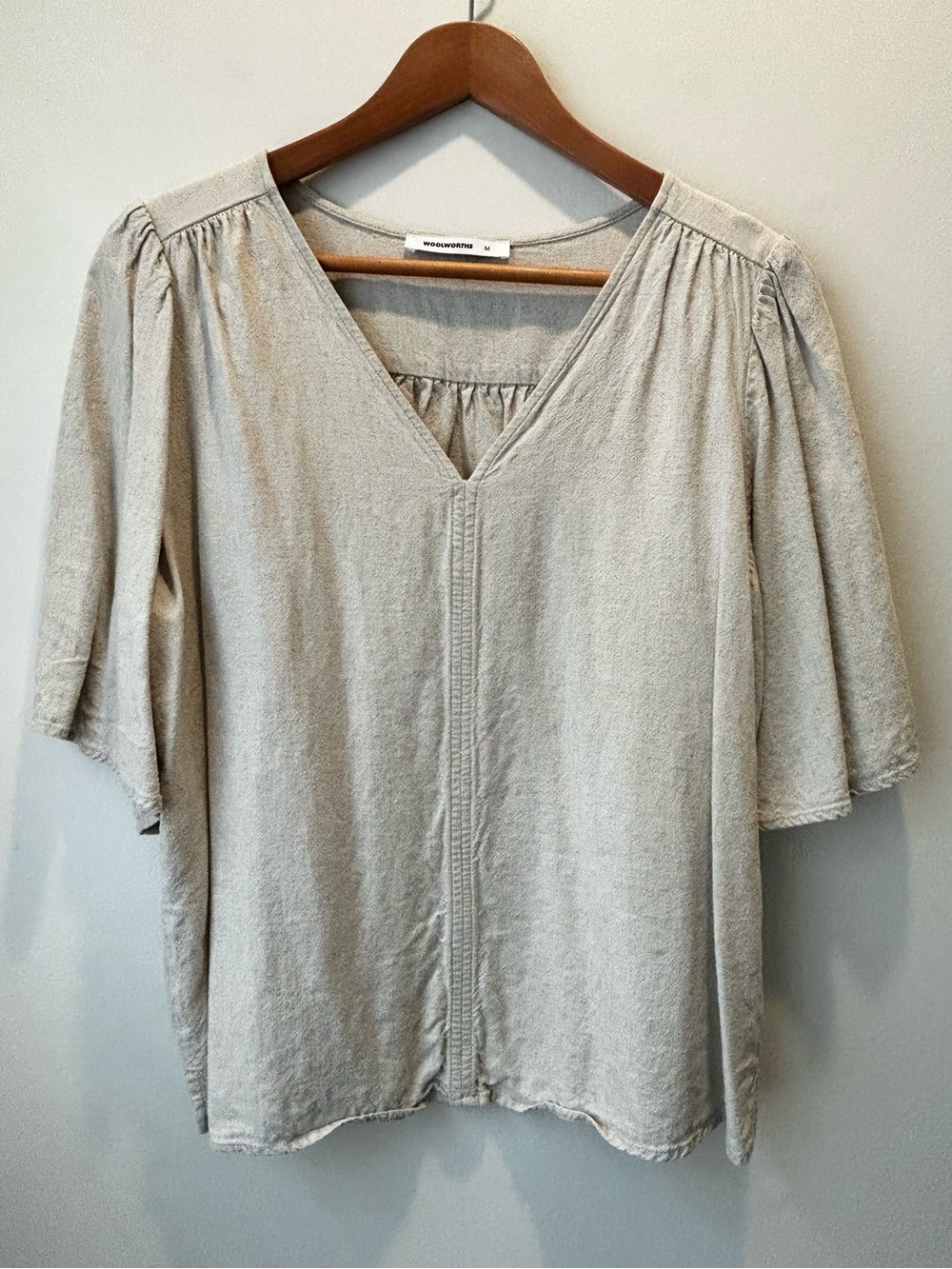 Relaxed V-Neck Blouse in Light Tan